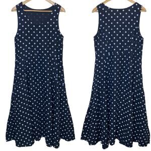 Luca Vanucci Linen Polka Dot A-Line Midi Dress Sleeveless Navy size Small